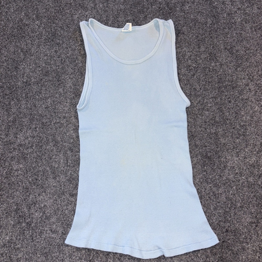 Vintage 80s Tank Top Light Blue Ribbed Style‎ Spalding Size L